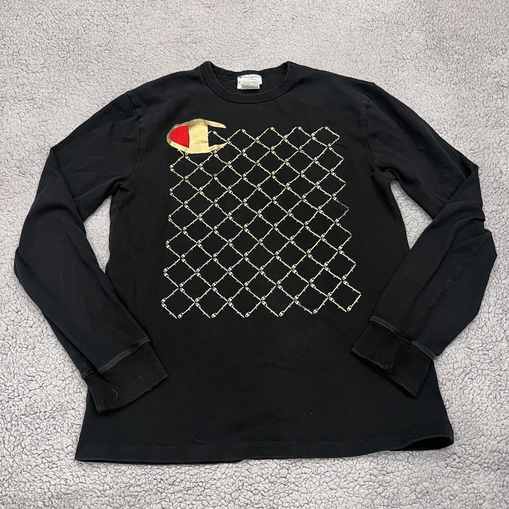 Champion Shirt Mens Medium Black Gold long Sleeve‎ Crew Neck Sweater Outdoor